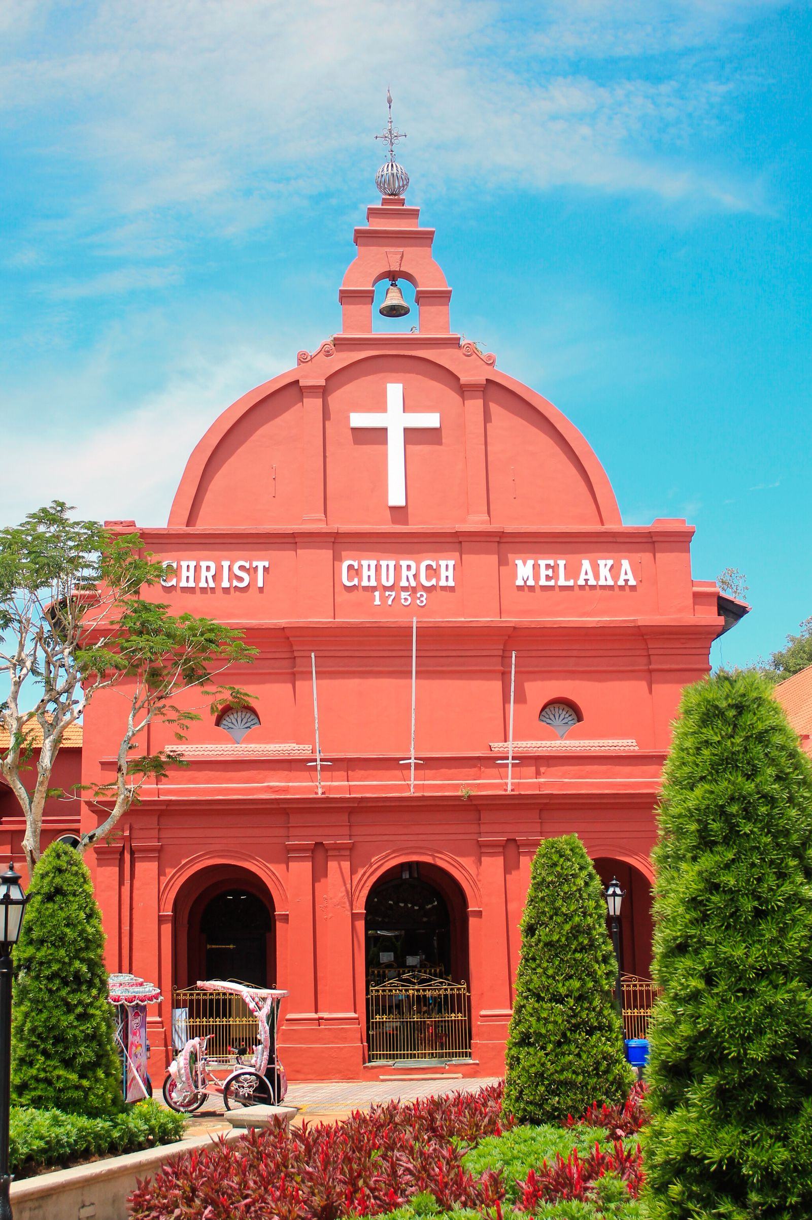 The red facade of Christ Church in Dutch Square, Melaka