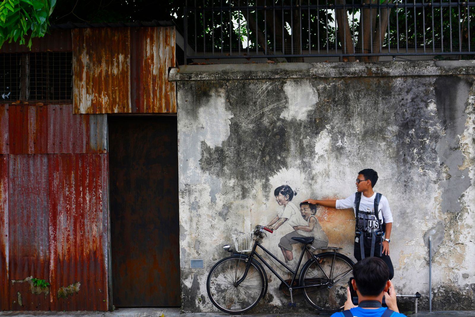 Bicycle mural street art in George Town, Penang